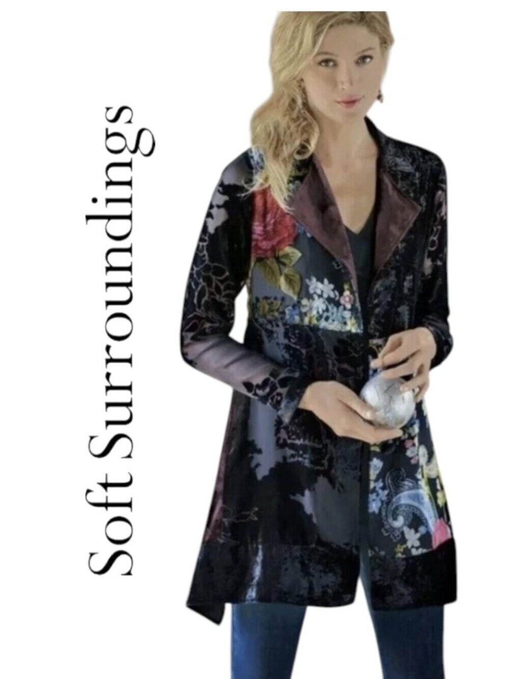 NWOT Soft Surroundings Lisette Velvet Burnout Jacket Chiffon Floral BOHO Size XS